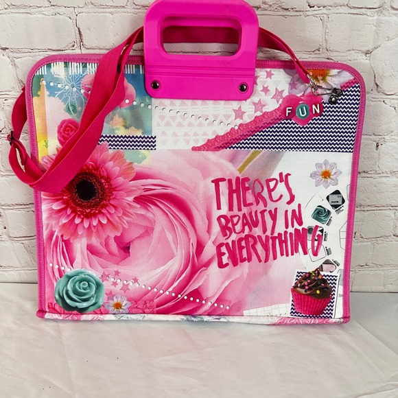 Floral Art‎ Portfolio Case Pink Handle Shoulder Strap "Beauty In Everything" - Picture 1 of 6